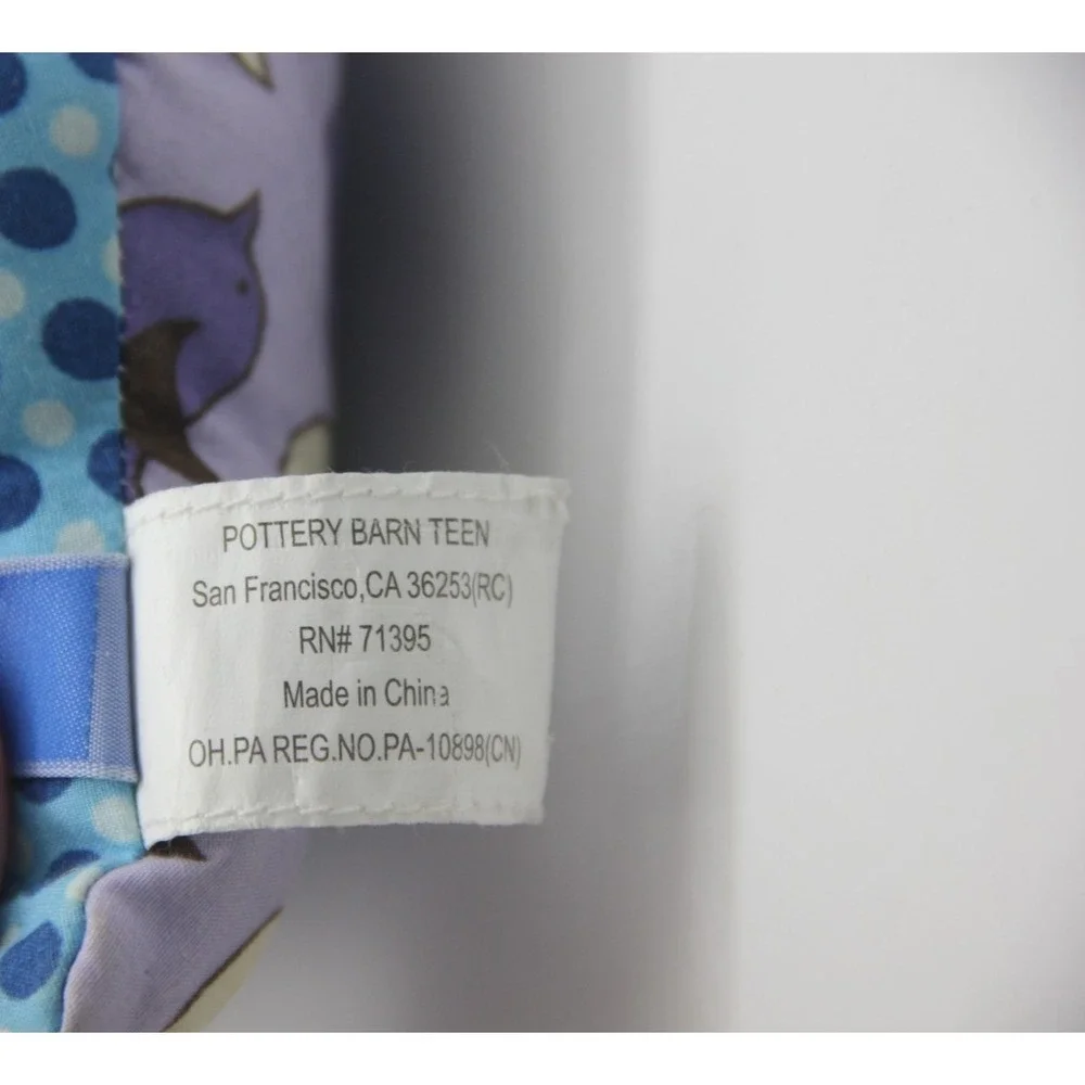 Pottery Barn Teen PBT Cat Patchwork Embroidered Blue 12